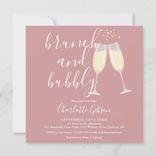 Convite Código QR Bubbly Brunch Rosa Empoeirado para Chá d