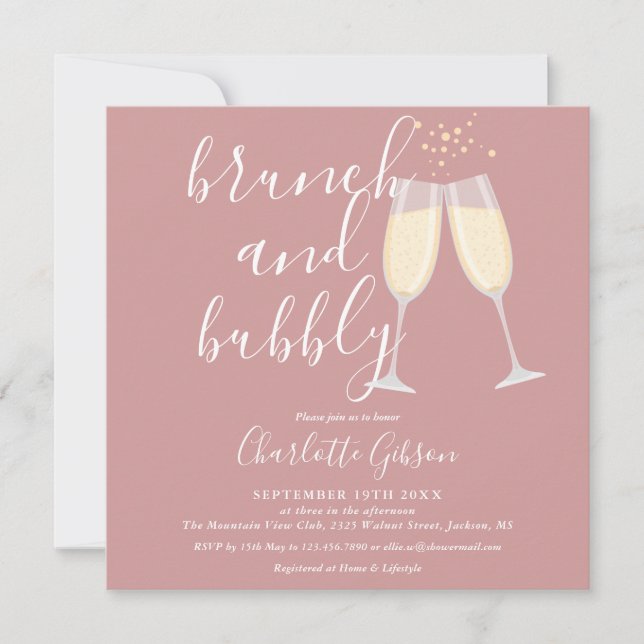 Convite Código QR Bubbly Brunch Rosa Empoeirado para Chá d (Frente)