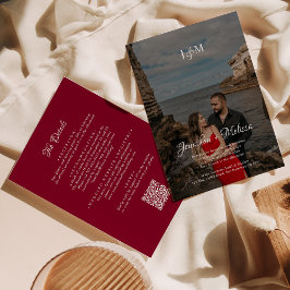 Convite Código QR Burgundy Orçamento Monograma Sobreposiçã