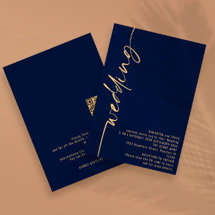 Convite Código QR Caligrafia Elegante Casamento Dourado Az