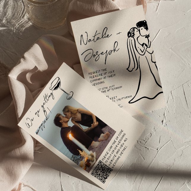 Convite Código QR Casal Escrito à Mão Foto Casamento  (Criador carregado)