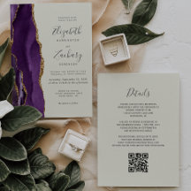 Código QR Casamento Ágata Dourada Roxa Marfim