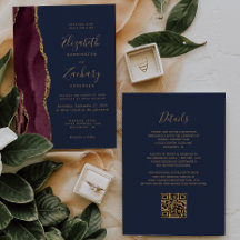 Código QR Casamento Azul Marinho Ágata Dourado Bor