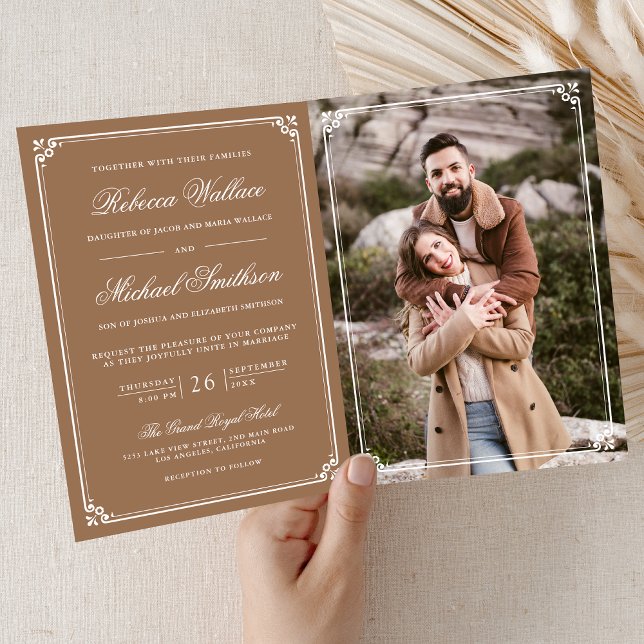 Convite Código QR Casamento Bege Marrom Minimalista Foto (Criador carregado)