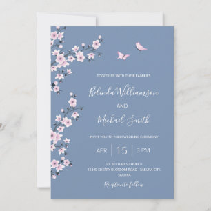 Convite Código QR Casamento Cerejeira Azul em Flor