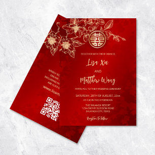Convite Código QR   Casamento Chinês Dourado Vermelho Magn