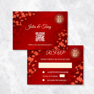 Convite Código QR   Casamento chinês RSVP-RSVP de Cereja