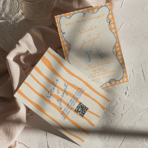 Convite Código QR Casamento Colorido Branca Pintado à Mão