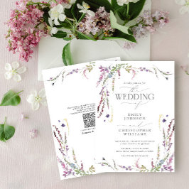 Convite Código QR Casamento de Caligrafia Roxo