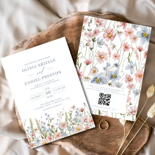 Convite Código QR Casamento de Flor Selvagem Cor-de-Rosa A