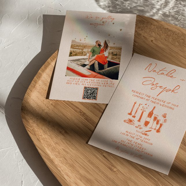 Convite Código QR - Casamento de Foto Colorida Desenhada n (Criador carregado)