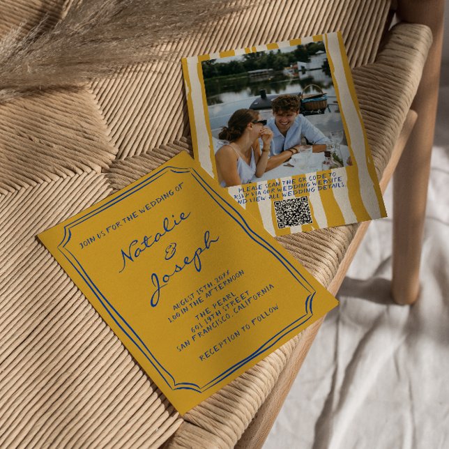 Convite Código QR Casamento de Foto Escrito em Mão Italian (Criador carregado)