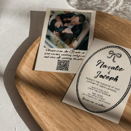 Convite Código QR Casamento de Fotografia Moderna com Vint