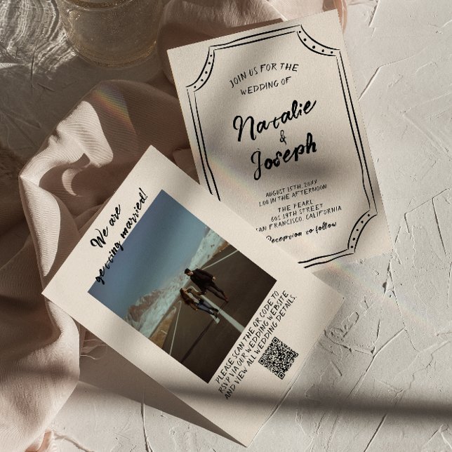 Convite Código QR Casamento de Fotografia Moderna Escrita  (Criador carregado)