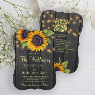 Convite Código QR: Casamento de madeira de girassol do paí