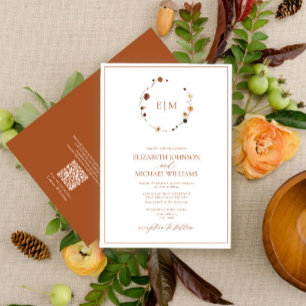 Convite Código QR Casamento de Monograma de Fumaça Floral