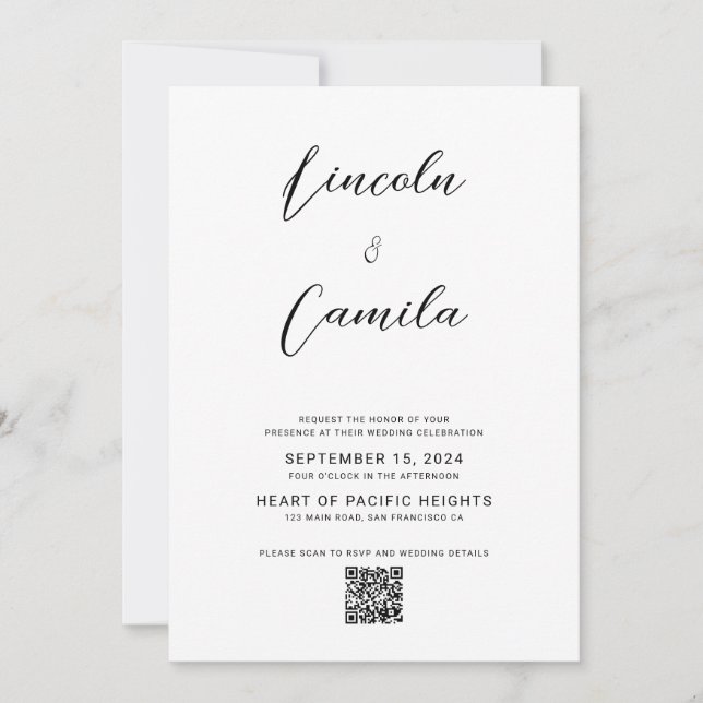 Convite Código QR | Casamento de Orçamento Elegante Minima (Frente)