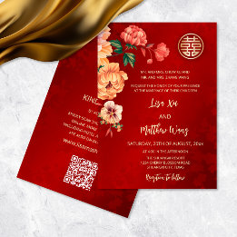 Convite Código QR | Casamento de Peony Chinês