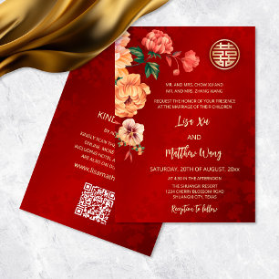 Convite Código QR Casamento de Peony Chinês