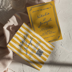 Convite Código QR Casamento de Pinstripes Escrito à Mão de