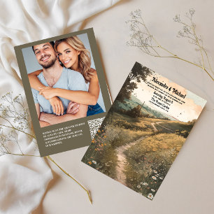 Convite Código QR Casamento de Prados Russos Rústicos Selv