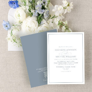 Convite Código QR Casamento de Script Clássico Azul Dusty