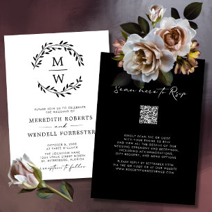 Convite Código QR Casamento de Terra do Monograma Branco e