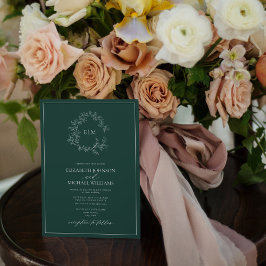 Convite Código QR Casamento do Emerald Green Leafy Crest M