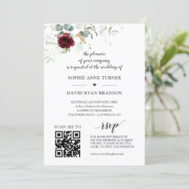 Convite Código QR Casamento Dourado de Borgonha Verde Flor