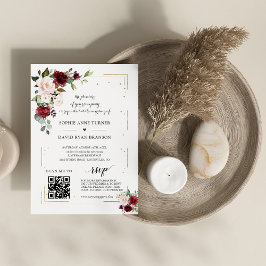 Convite Código QR Casamento Dourado Floral Rosa-Rosa-Rosa-