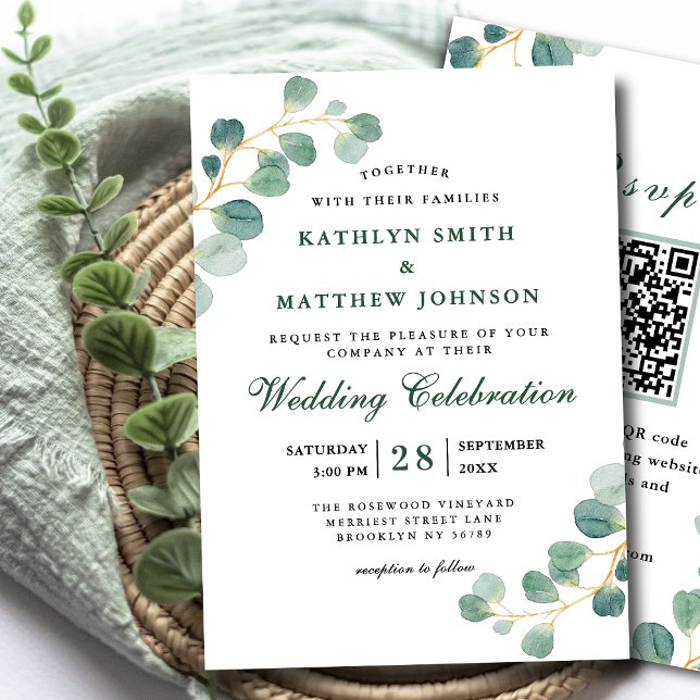 Convite Código QR Casamento Elegante Eucalyptus Greenery (Criador carregado)