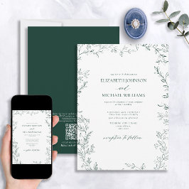 Convite Código QR Casamento Elegante Mínimo Folha Verde Es