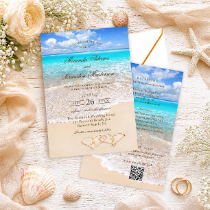 Convite Código QR Casamento Elegante na Praia Tropical Tud