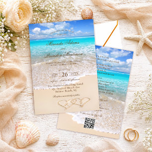 Convite Código QR Casamento Elegante na Praia Tropical Tud