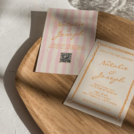 Convite Código QR Casamento Escrito à Mão Pinstripes Whims