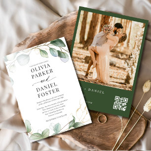 Convite Código QR Casamento Eucalyptus Foto Greenery
