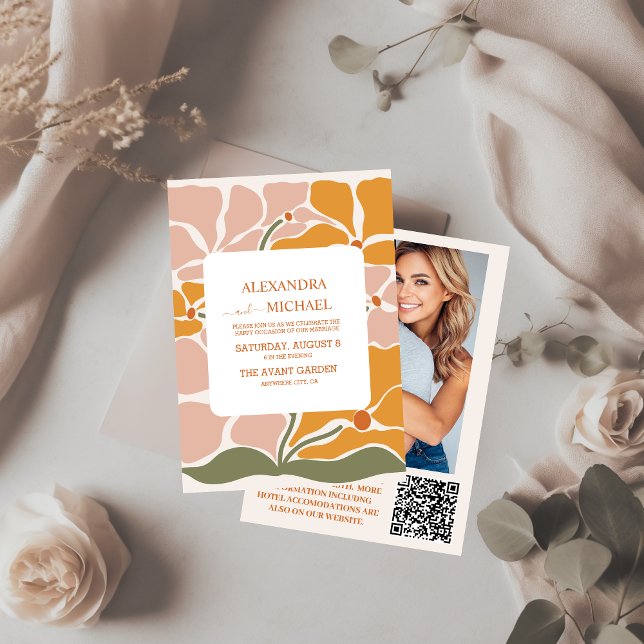 Convite Código QR Casamento Floral Boho Chic Retro (Criador carregado)