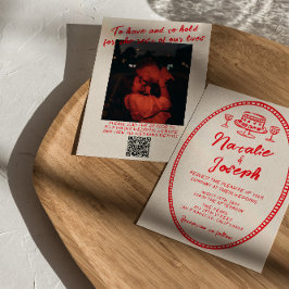 Convite Código QR Casamento Fotográfico Vintage Escrito Ma