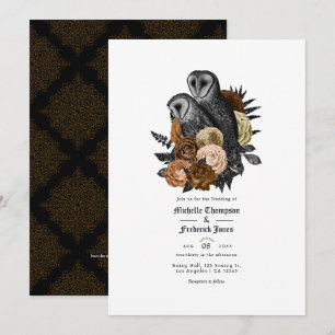 Convite Código QR Casamento Gótico Corujas Glam Vintage Âm