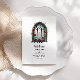 Convite Código QR Casamento Gótico Janela Castelo Fantasia