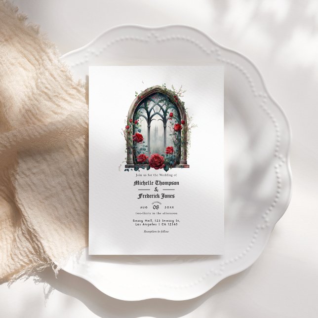 Convite Código QR Casamento Gótico Janela Castelo Fantasia (Dark Fantasy Castle Window Gothic Wedding QR Code Invitation)