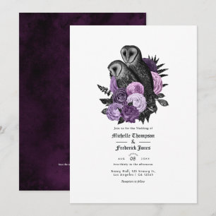 Convite Código QR Casamento Gótico Roxo Glam Vintage Coruj