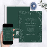 Convite Código QR Casamento Mínimo de Folha Elegante Emera<br><div class="desc">Torne o seu grande dia inesquecível quando enviar o nosso convite para casamento mínimo de folhas do código QR, Elegante moderno Emerald Green. Este sofisticado convite certamente fará uma declaração com seu elegante e formal esmerald green & white design, com uma delicada borda de folhetos desenhada à mão e tipografia...</div>