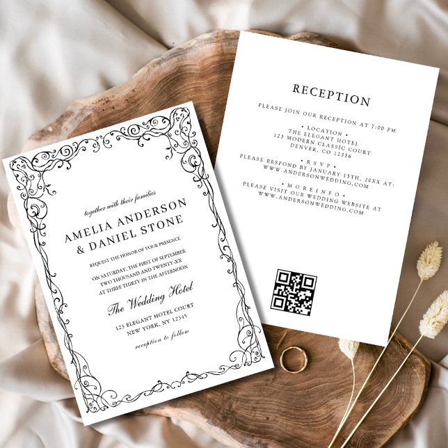 Convite Código QR Casamento Mínimo Preto e Branco Moderno (Criador carregado)