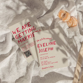 Convite Código QR Casamento Moderno Colorido Escrito à Mão