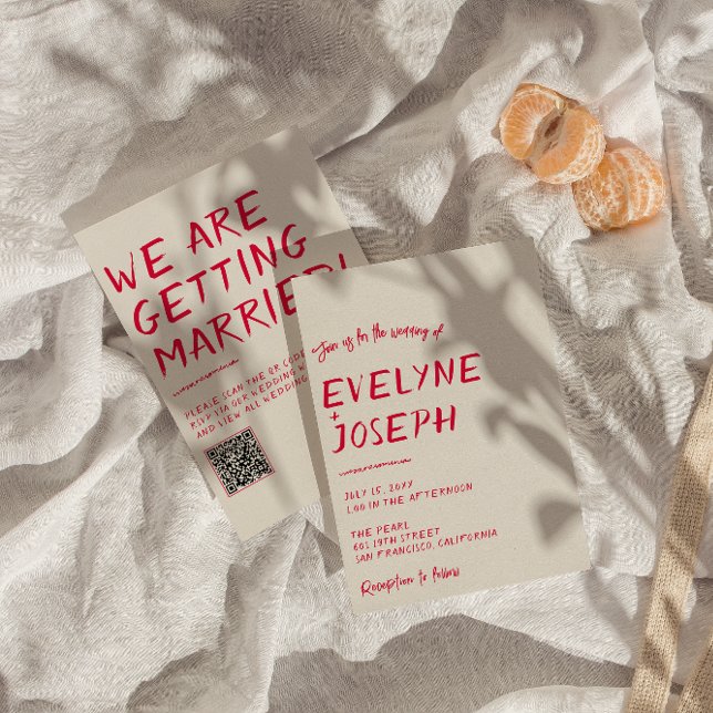 Convite Código QR Casamento Moderno Colorido Escrito à Mão (Criador carregado)