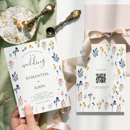 Convite Código QR Casamento Moderno Rustic Wildflower