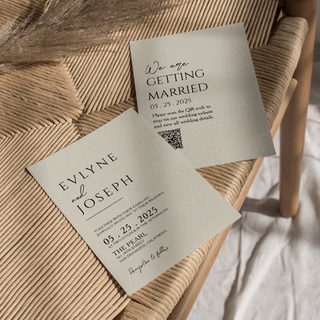 Convite Código QR Casamento Neutro de Boho Negro e Beige (Criador carregado)