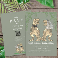 Código QR Casamento Noiva e Noivo Dinossauro Verde