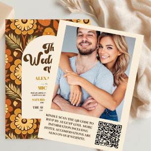 Convite Código QR Casamento Ocidental Étnico Marrom Tribal